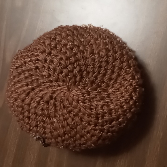 Brown Lined Crochet Hat w Faux Fur and Felt Embellishments - Picture 2 of 7